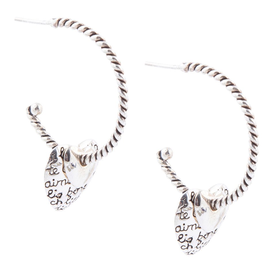 Sterling Silver Engraved Heart Hoop Earrings